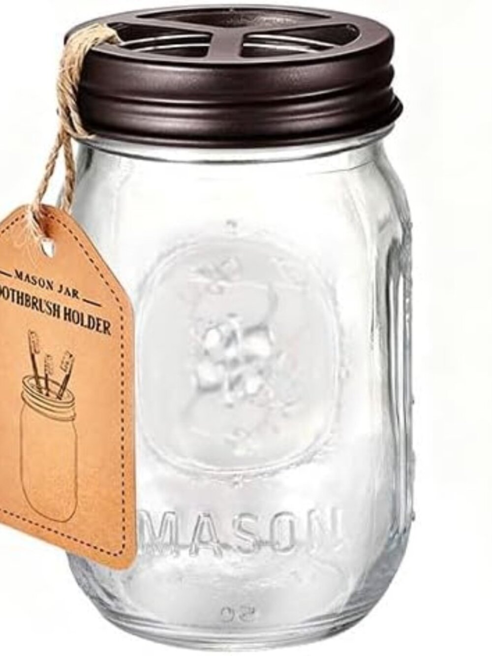 Mason Jar Toothbrush Holder, 16 Ounce Mason Jar, Bronze